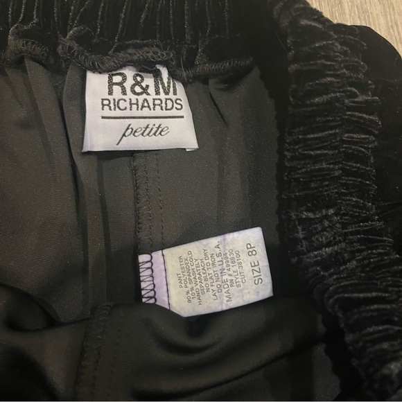 Vintage R&M Richards Black Velvet Velour Pants Size 8 Petite Wide Leg With Slit - Picture 10 of 11